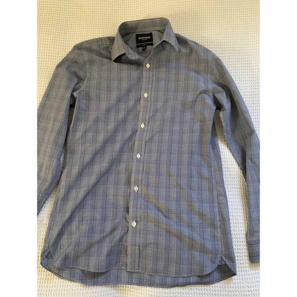 Bonobos Shirt Mens Medium Blue Checkered Wrinkle Free Long Sleeve Slim Fit